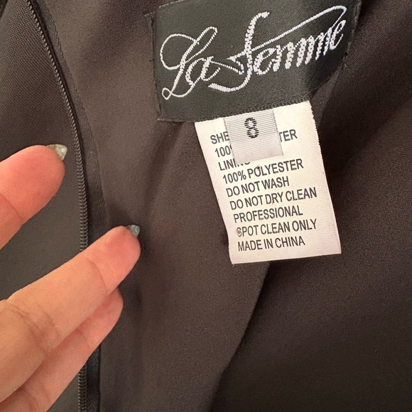 La Femme Black Long Sleeve Gown - Picture 9 of 12